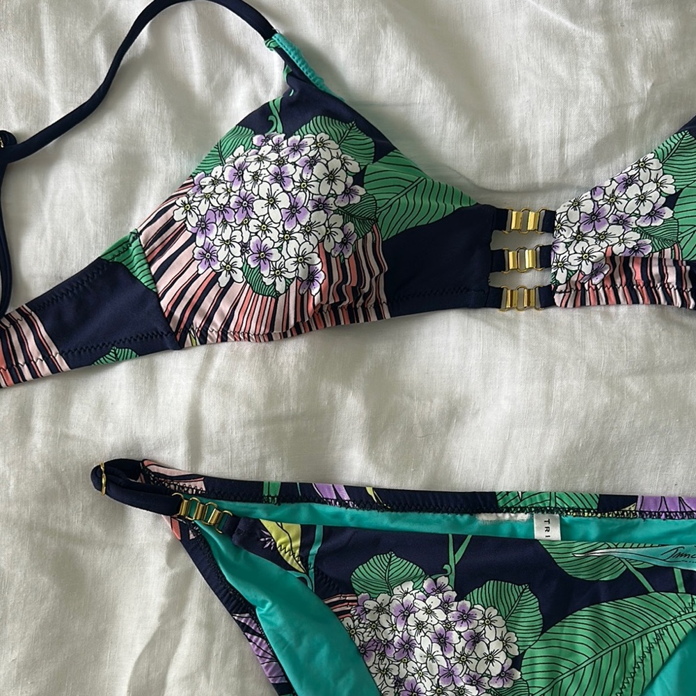 Floral Bikini Set with Gold Accents